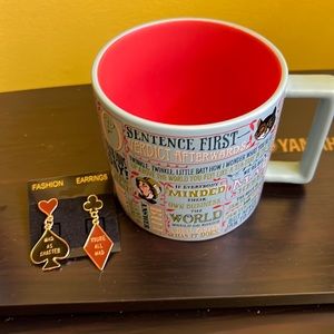 Lewis Carroll mug & Alice in Wonderland earrings